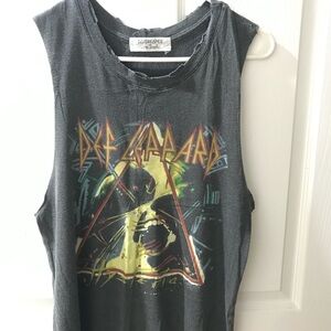 DAYDREAMER for Free People Def Leppard Gray Distressed Tank Top - Size Medium